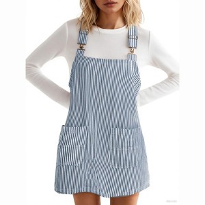 Imily Bela Womens Casual Denim Dress Fall Striped Overalls Romper Adjustable Straps Sleeveless Jean Dresses with Pockets Blue L
