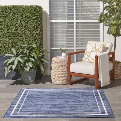 Navy/Ivory Synthetic 5' Square Indoor/Outdoor Easy-Care Rug