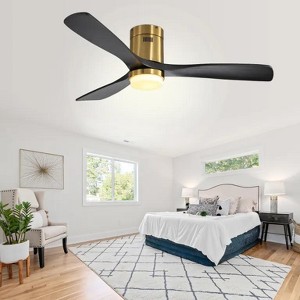 GDFStudio Wessor 52" Flush Mount 3 Solid Wood Blades Ceiling Fan with 3CCT LED Light - 1 of 4
