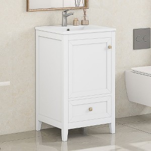 ALEXOUN 20 Inch Freestanding Bathroom Vanity Cabinet with Ceramic Sink,Vanity Storage with Soft-Close Door & 2-Tier Storage Rack for Small Space - 1 of 4