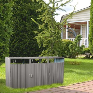 Garbage Bin Shed Stores 3 Trash Cans Metal Outdoor Bin Shed for Garbage Storage, Stainless Galvanized Steel, Bin Shed for Garden Yard Lawn - 1 of 4