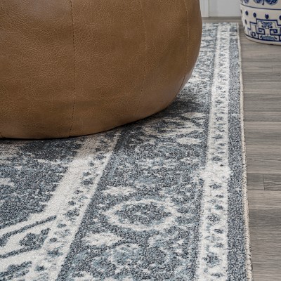 Keesha Blue and Cream Medallion Washable Area Rug 5'3" x 7'7"