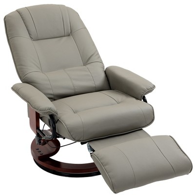 Gray Faux Leather Swivel Recliner with Wood Base