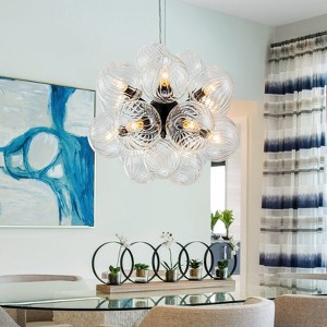 LLHZSY Modern 12-Lights Clear Swirled Ribbed Glass Globe Bubble Chandelier-Black-18 1/2" - 1 of 4