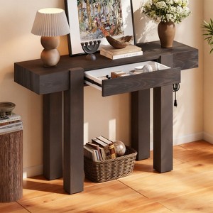 KTMBDW Rustic Console Table with Hidden Drawer and Side Power Outlet, Wood Entryway Table for Entryway, Living Rooms and Home Offices - 1 of 4