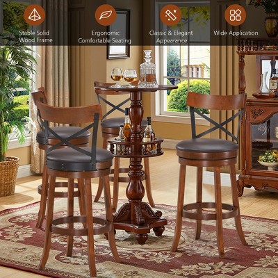 Set of 4 Walnut Swivel Bar Stools with Metal Backrest