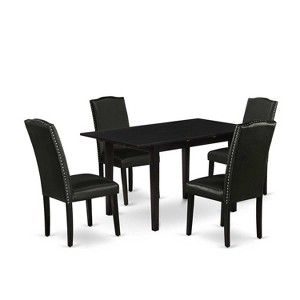 HomeStock 5-Pc Black Finish Solid Wood Top - Rectangular Upholstered Dining Room Set with Butterfly Leaf - Seats 4 - 1 of 4
