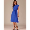 Allegra K Women's Pleated Crew Neck Cap Sleeve Tie Waist A-Line Dresses - 2 of 4