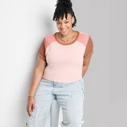 Women's Plus Size Short Sleeve T-Shirt - Wild Fable™ Blush Colorblock 4X