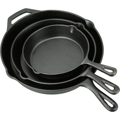 Lexi Home 3-Piece Pre Seasoned Cast Iron Frying Pan Set