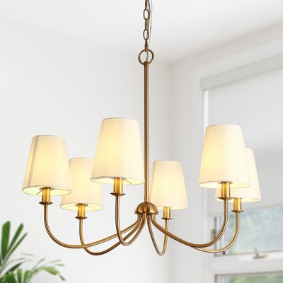 LNC Aladarimostinin 6-Light 27" Modern Large Chandelier, Polished Gold with White Fabric Shade