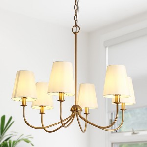 LNC Aladarimostinin 6-Light 27" Modern Large Chandelier, Polished Gold with White Fabric Shade - 1 of 4