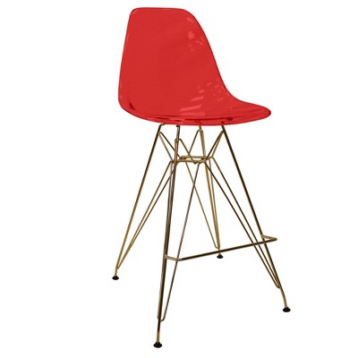 LeisureMod Cresco Mid Century Modern Acrylic Counter Height Barstool with Gold Chrome Base – Ideal for Kitchens and Dining Rooms