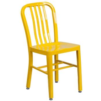 Merrick Lane 18 Inch Yellow Galvanized Steel Indoor/Outdoor Dining Chair with Slatted Back and Powder Coated Finish
