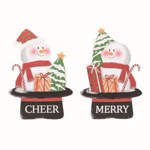 Transpac MDF Shaped Snowman Decor Set of 2 Christmas Home Decorations - 1 of 1