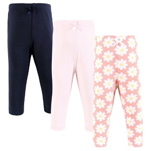 Hudson Baby Infant Girl Cotton Pants and Leggings, White Coral Daisy - 1 of 4