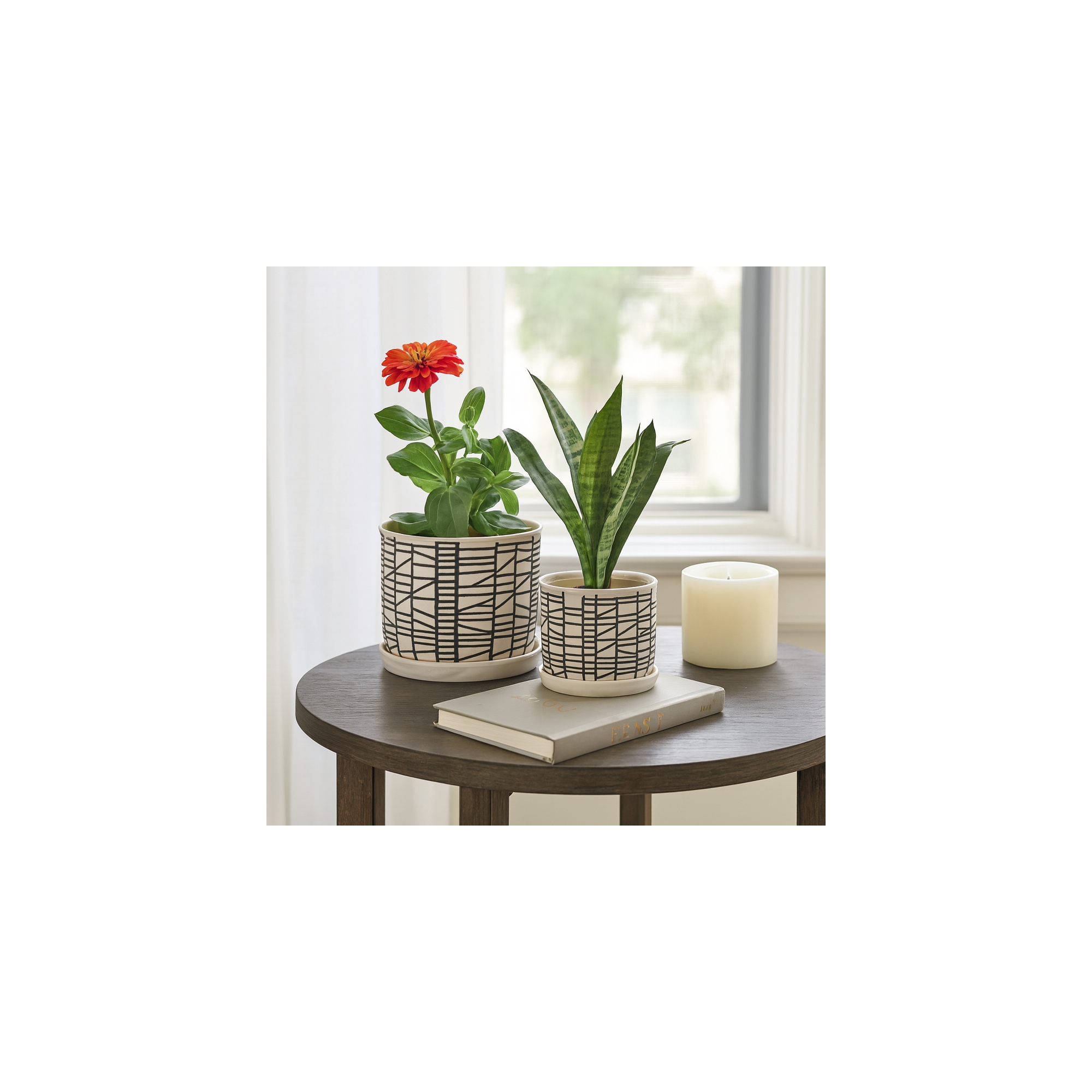 Ceramic Planters for Home Decor - Plant Pots for Indoor or Outdoor - Modern Plant Stands for Garden and Patio - Set of 2 - 8", 6" Ivory & Tan