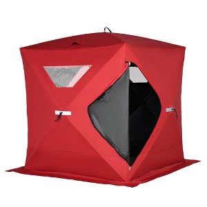 Outsunny 4 Person Ice Fishing Shelter, Waterproof Oxford Fabric Portable Pop-up Ice Tent with 2 Doors for Outdoor Fishing - 1 of 4