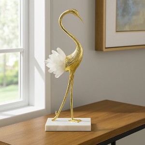 Elegant Crane Sculpture with Marble Base, Decorative Bird Statue for Tabletop Display, Living Room Accent, Entryway Decor, or Centerpiece Ornament - 1 of 4