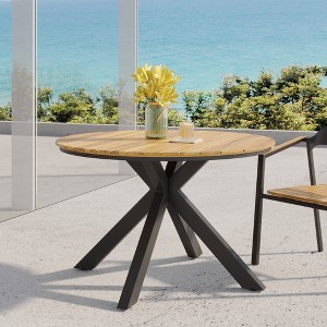 Chic Crate-Modern Teak & Acacia Wood Outdoor Dining Table with Black Metal Legs - Waterproof - 1 of 4