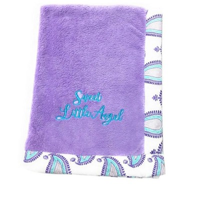 Bacati - Paisley Lilac/Purple/Aqua Lilac Sweet Lil Angel Embroidered Blanket