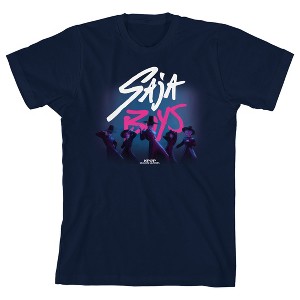 KPop Demon Hunters Saja Boys Text Logo Youth Boy Navy Blue Short Sleeve Tee - 1 of 3