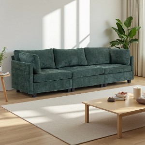 111" Chenille 3-Seater Deep Sofa with Ultra-Soft Cushions & Side Pocket - 1 of 4