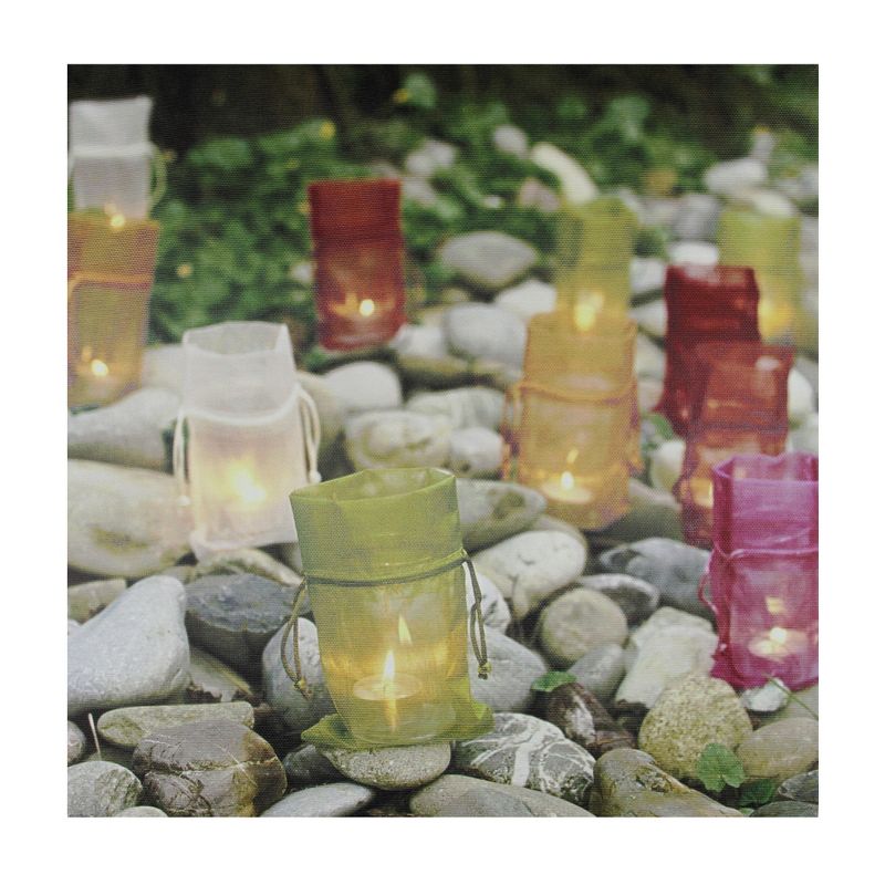 Northlight LED Lighted Flickering Garden Party Colorful Candle Bags Canvas Wall Art 11.75" x 11.75", 1 of 3