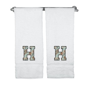 BC BARE COTTON Monogrammed Towels, Personalized Gift, Set of 2 - Embroidered Writing with Greenish Cyan - 1 of 4