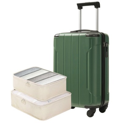 Syemin Bag and Luggage Sets 20-Inch Hardshell Carry-On Luggage, Lightweight Durable ABS Suitcase with Spinner Wheels, Green, 13.8"*21.5"*8.3"