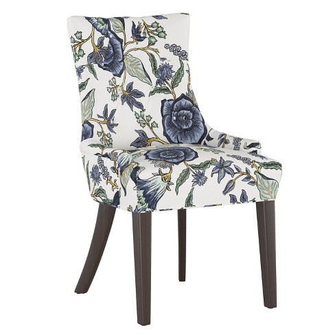 English Armchair Tar Shaded Fl Blue, Blue Patterned Upholstered Dining Chairs