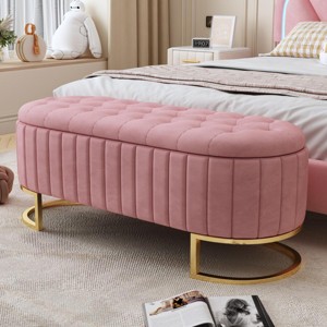 Modern Tufted Velvet Storage Ottoman Bench with Metal Legs and Hidden Compartment for Bedroom or Living Room -3irtyhousy - 1 of 4