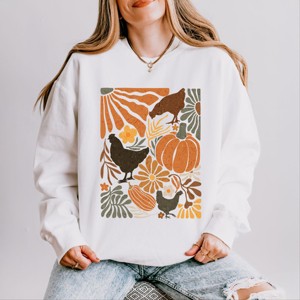 Simply Sage Market Chicken Boho Floral Lightweight Garment Dyed Sweatshirt - L - White - 1 of 4