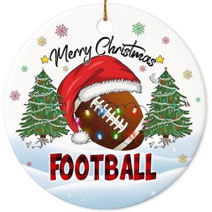 Lomsoe Christmas Ornament Football Merry Christmas Ceramic Ornament, Xmas Tree Decoration, Hanging Ornament, for Family, Friends, Football Lovers - 1 of 1