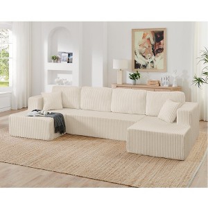 KWPZQEB 130" Corduroy Sectional Couches for Living Room, Convertible U-Shape Couch with 2 Pillow, 5 Seat Compressed Modular Sectional Sofa - 1 of 4
