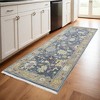 Gold Blue and Purple Wool Oriental Hand Knotted Area Rug With Fringe - 2 of 3