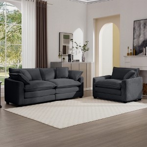 2-Piece Corduroy Sofa Set with 1-Seater and 2-Seater, Cloud-Like Comfort, Flexible Combination - 1 of 4
