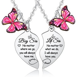 2PCs Big Sister Little Sister Heart Matching Pendant Necklace Gifts From Sister Christmas Birthday Gifts Butterfly Big Sister Necklace Big Sister - 1 of 3