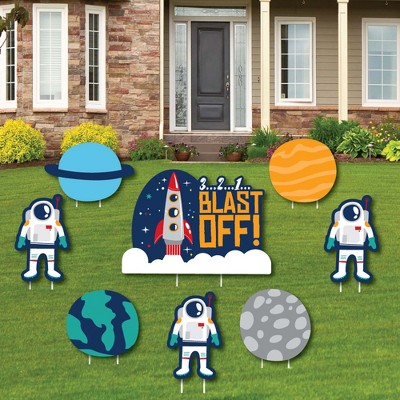 Big Dot of Happiness Blast Off to Outer Space - Yard Sign & Outdoor Lawn Decorations - Rocket Ship Baby Shower or Birthday Party Yard Signs - Set of 8