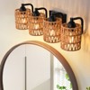 PAKOKULA 4-Light Boho Matte Black Vanity Light with Yellow Woven Shade - 3 of 4