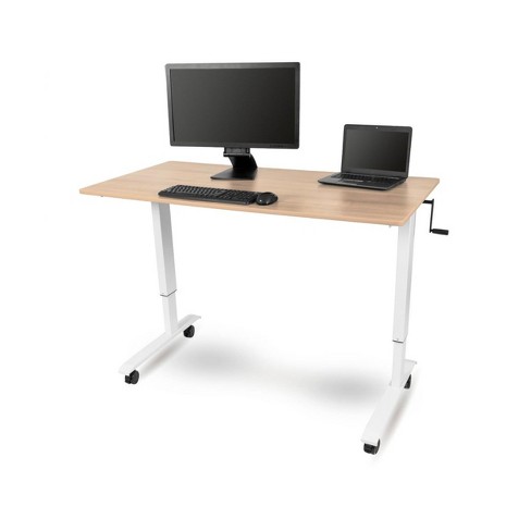 Stand Up Desk Store Crank Adjustable Height Rolling Standing Desk white Frame natural Walnut Top 60 Wide Target
