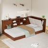 NicBex Twin Size Montessori Bed with Storage Bookcase,Floor Bed with Upholstered Headboard and USB Charging Ports,Toddler Bed for Bedroom,Walnut - 2 of 4