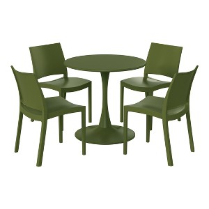 WestinTrends Playa 5-Piece Indoor Outdoor Round Metal Patio Dining Table Set With Stackable Patio Dining Side Chairs - 1 of 4