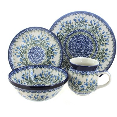 Blue Rose Polish Pottery Tulip Bouquet 16 Piece Dinner Set