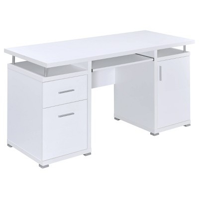 Tracy 2 Drawer Office Desk White - Coaster: Home Office, Metal Detail ...