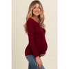 PinkBlush Burgundy Ribbed Knit Long Sleeve Lettuce Hem Maternity Top - 3 of 4