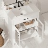 Vynxaria 31 Inch Bright White Tempered Glass Curved Bathroom Vanity with Ceramic Sink One Complete Unit Soft Close Doors Adjustable Shelves - 3 of 4