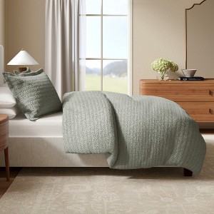 100% Cotton Textured Waffle Weave Duvet Cover & Sham Set - Great Bay Home - 1 of 4