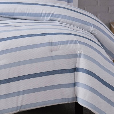King Blue and White Reversible Microfiber Bedspread Set