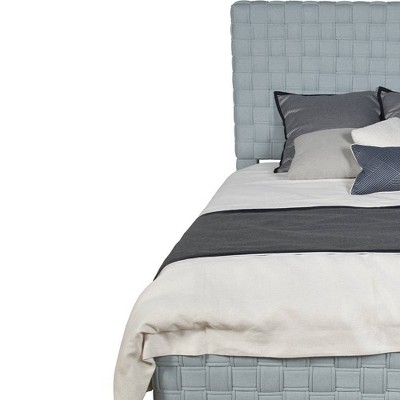 Light Teal Chenille Upholstered Queen Bed with Tufted Headboard and Drawers